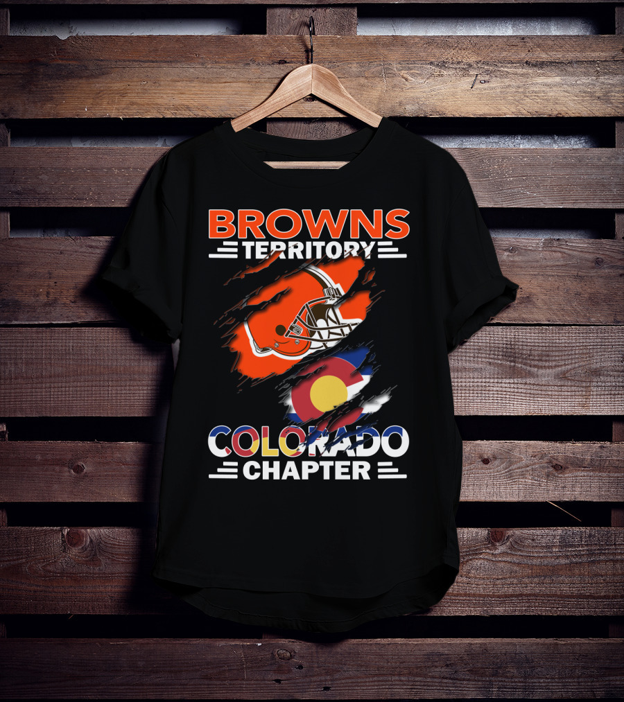 Browns Territory Colorado Chapter Football Helmet And Flag T-Shirt