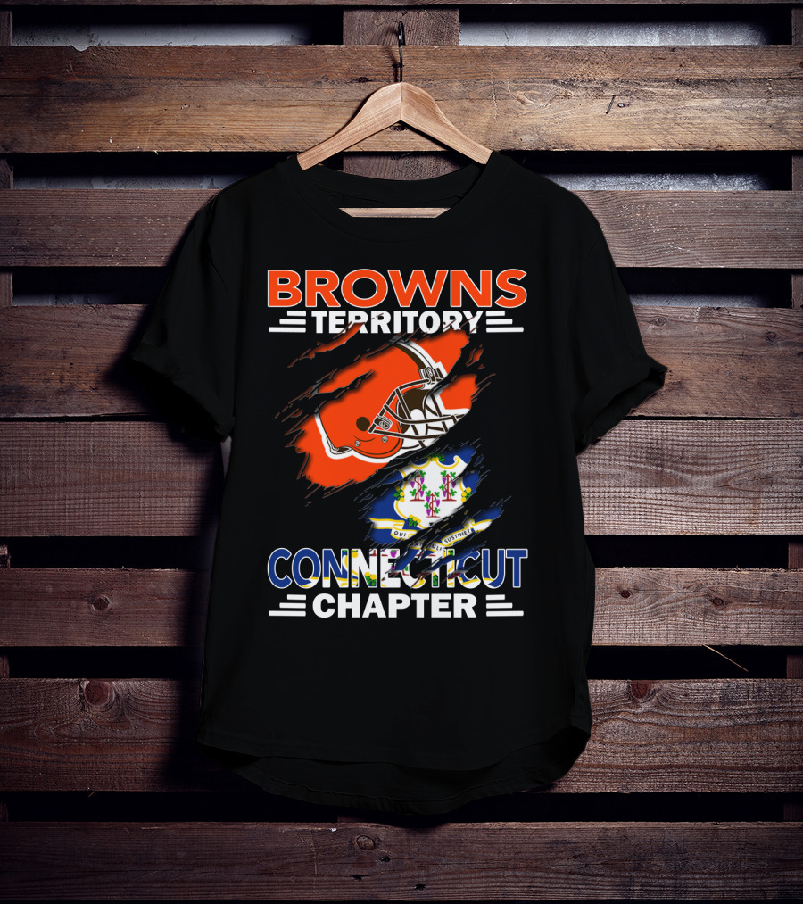 Browns Territory Connecticut Chapter Football Helmet And State Flag T-Shirt