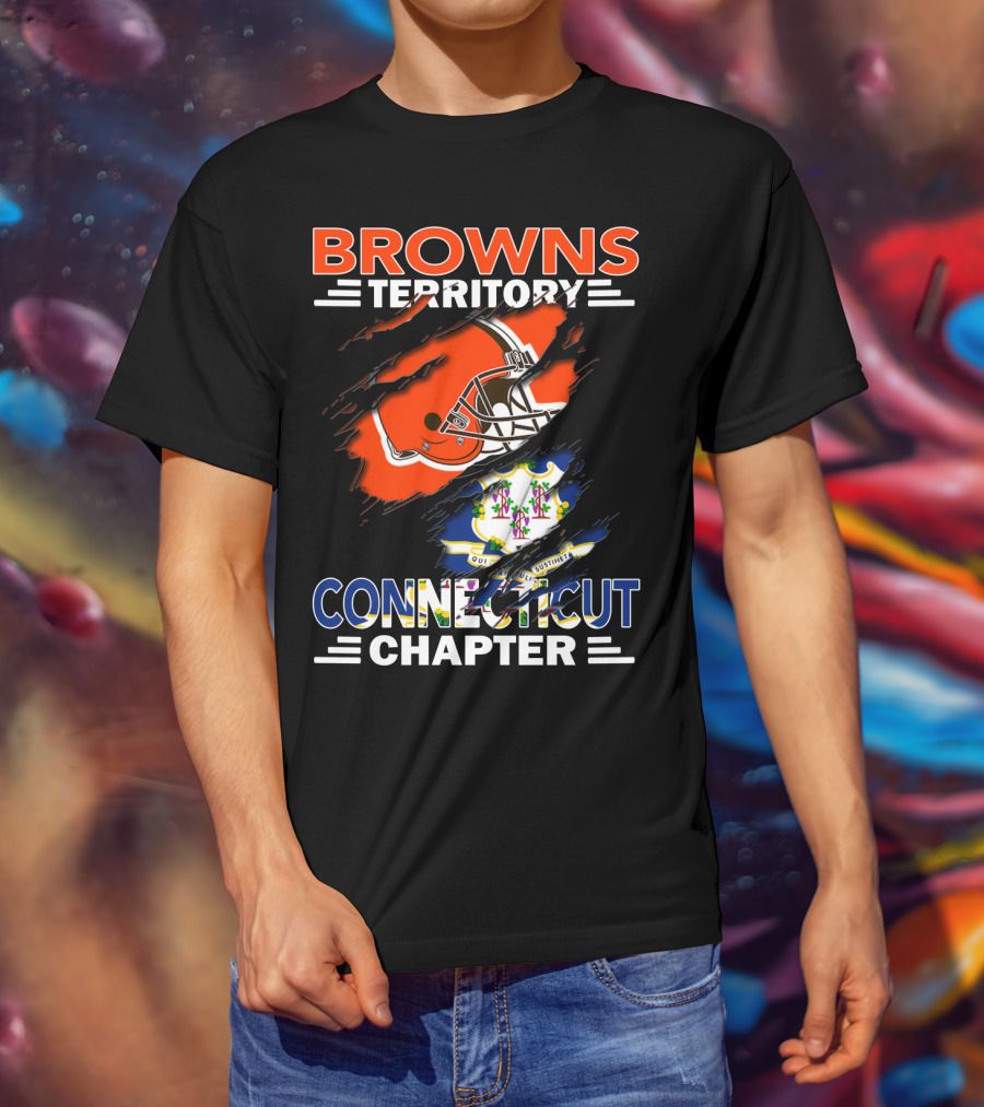Browns Territory Connecticut Chapter Football Helmet And State Flag T-Shirt