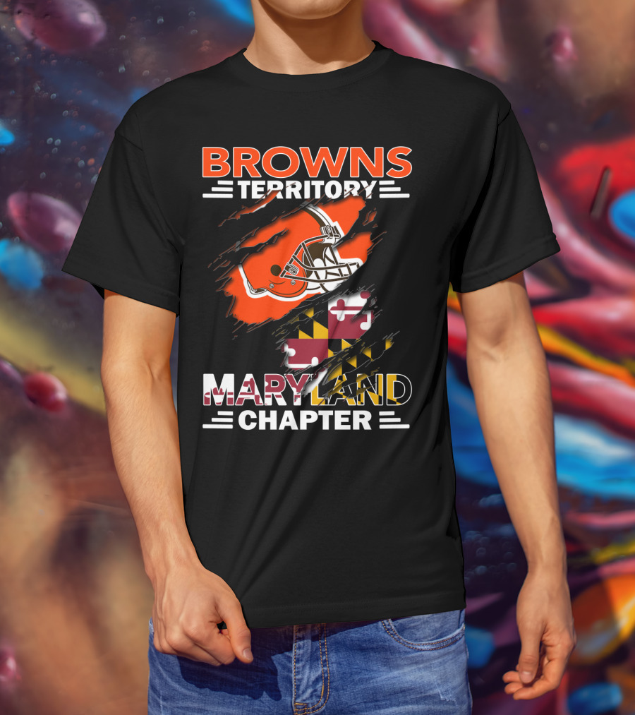 Browns Territory Maryland Chapter Football Helmet Maryland Flag T-Shirt