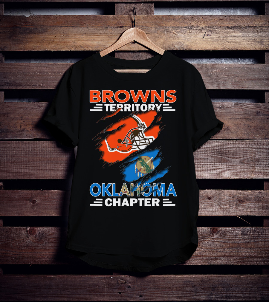 Browns Territory Oklahoma Chapter With Helmet And Oklahoma Flag T-Shirt