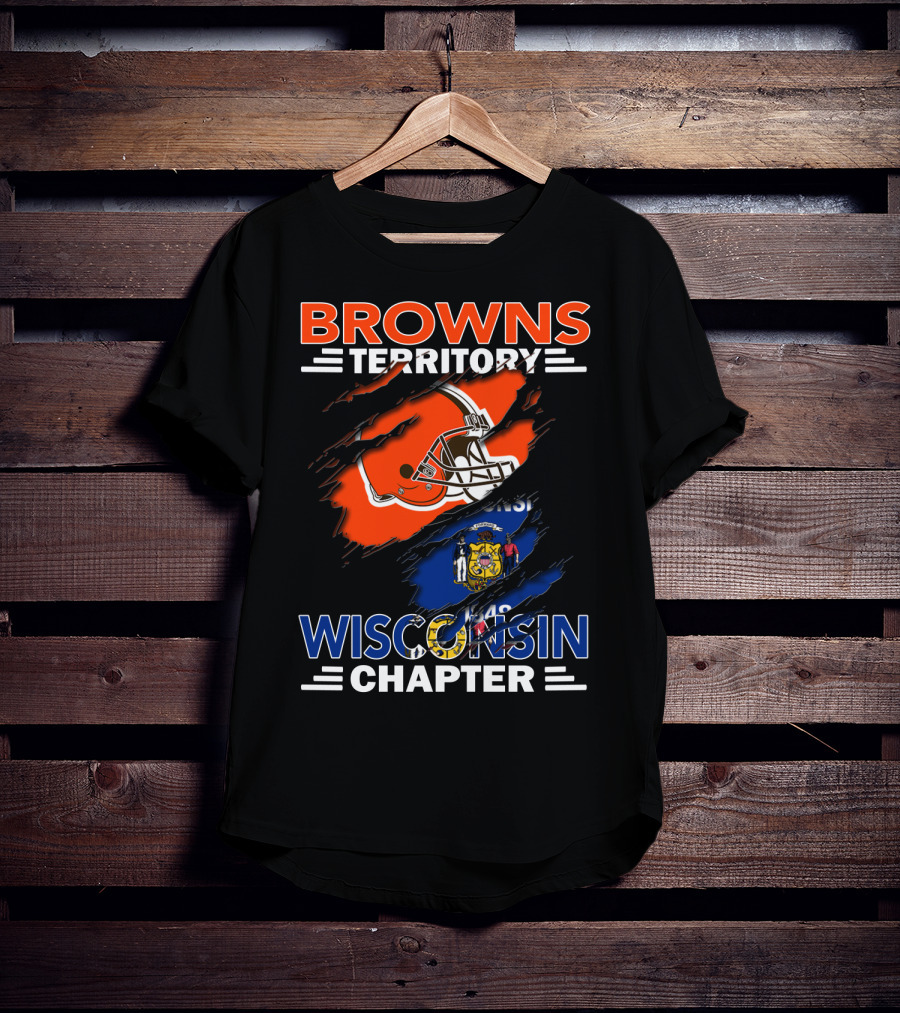 Browns Territory Wisconsin Chapter Helmet Over State Flag T-Shirt