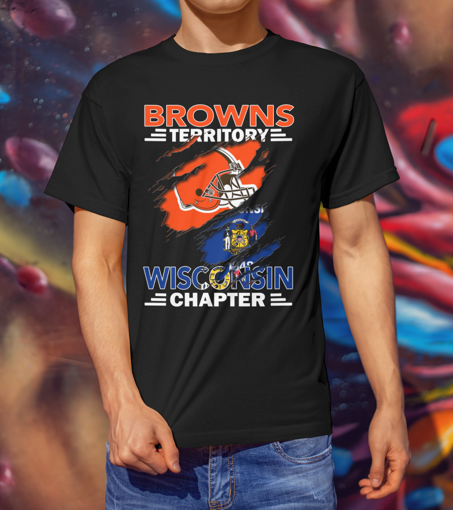 Browns Territory Wisconsin Chapter Helmet Over State Flag T-Shirt