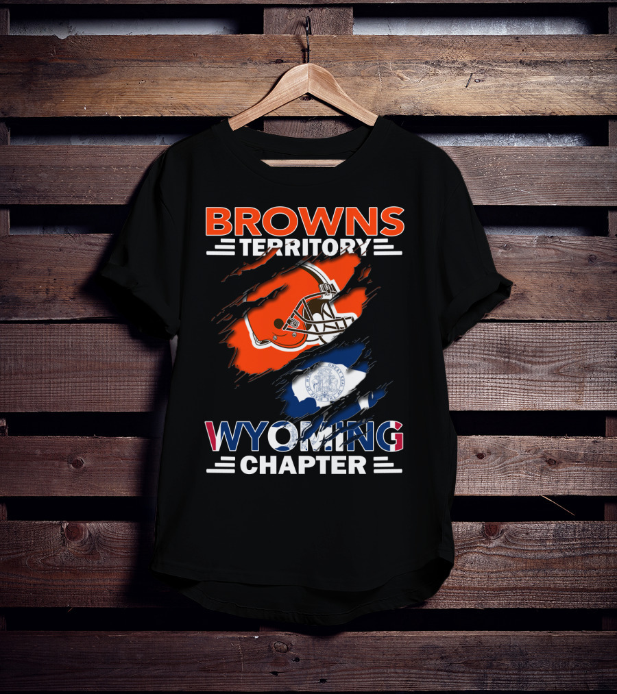 Browns Territory Wyoming Chapter Cleveland Football Helmet Wyoming Flag T-Shirt