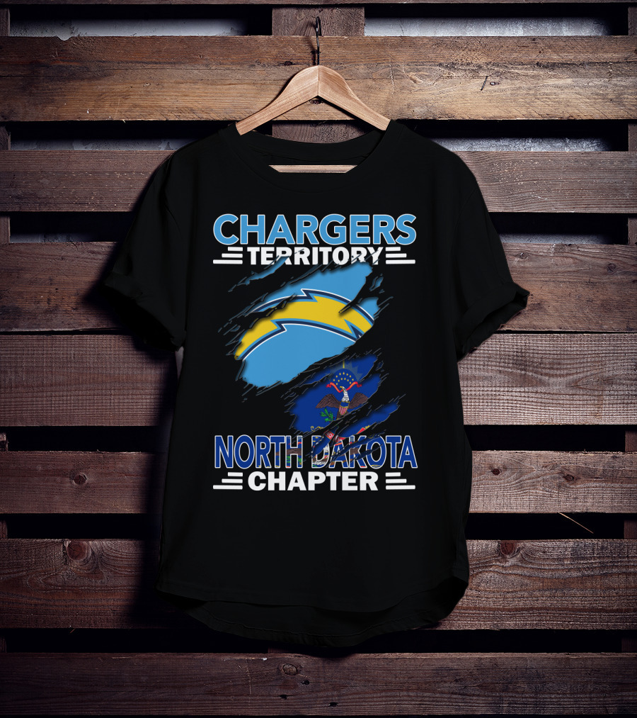 Chargers Territory North Dakota Chapter With Lightning Bolt And State Flag Elements T-Shirt