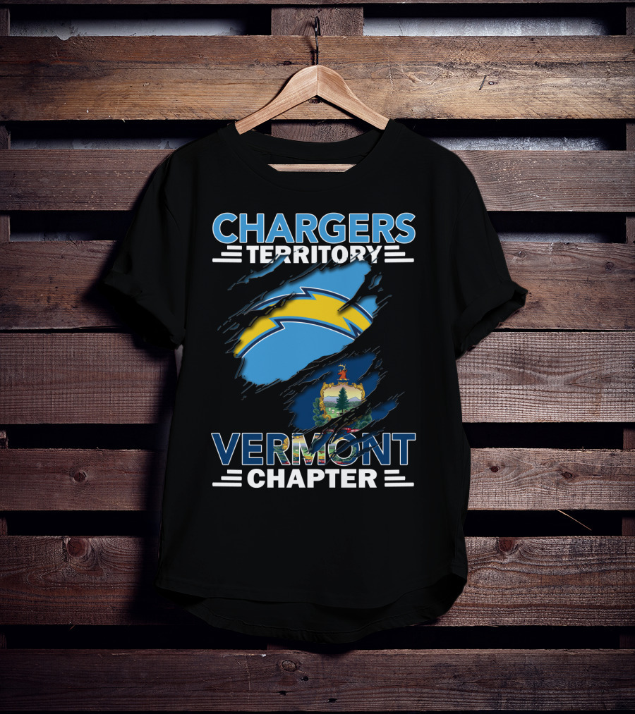 Chargers Territory Vermont Chapter Logo With State Emblem And Lightning Bolt T-Shirt