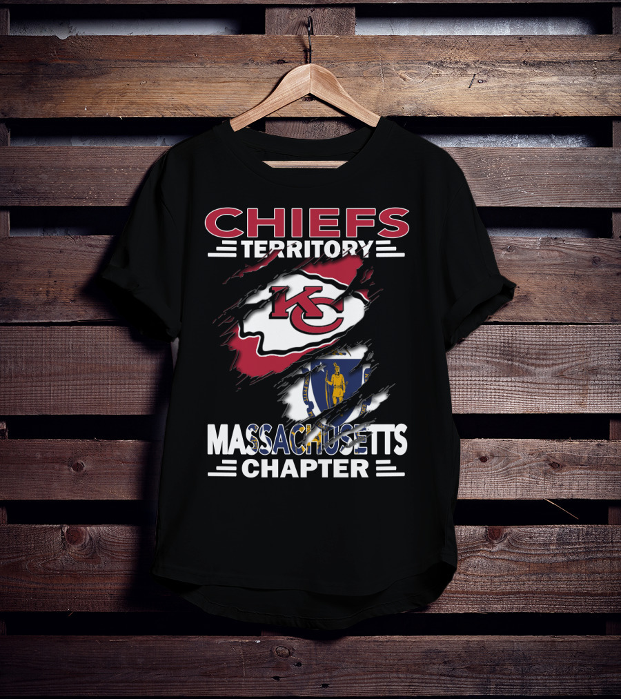 Chiefs Territory Massachusetts Chapter Kansas City Chiefs Logo With Massachusetts Flag T-Shirt