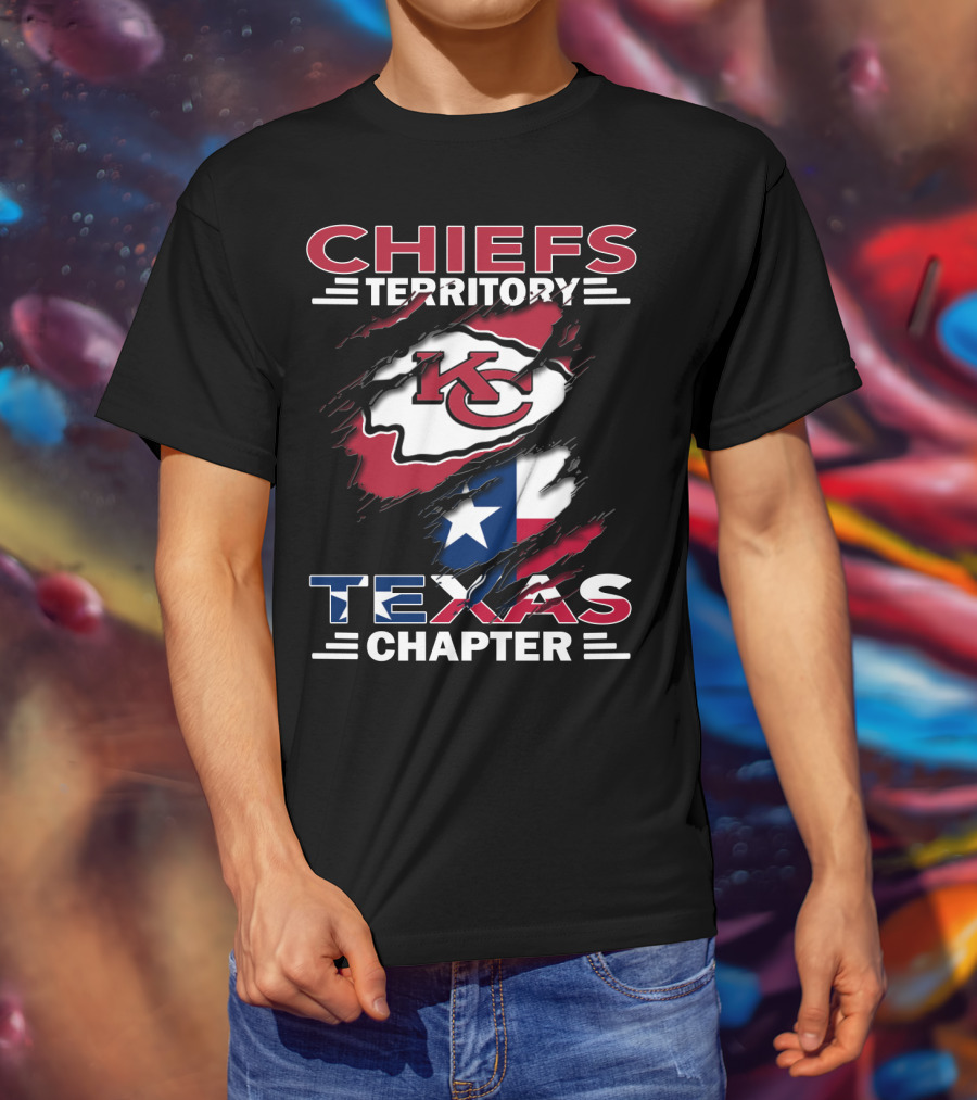 Chiefs Territory KC Logo Over Texas Flag Texas Chapter T-Shirt