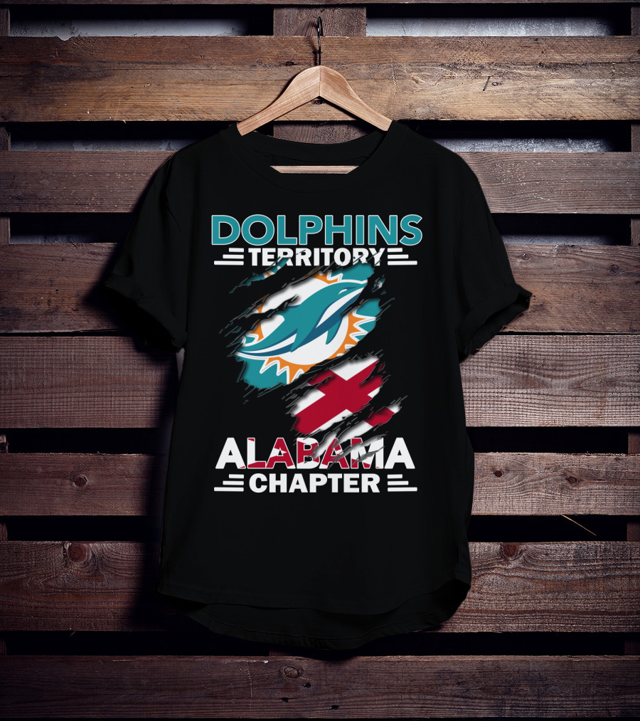 Dolphins Territory Alabama Chapter Miami Dolphins Fan Logo And Alabama State Flag T-Shirt
