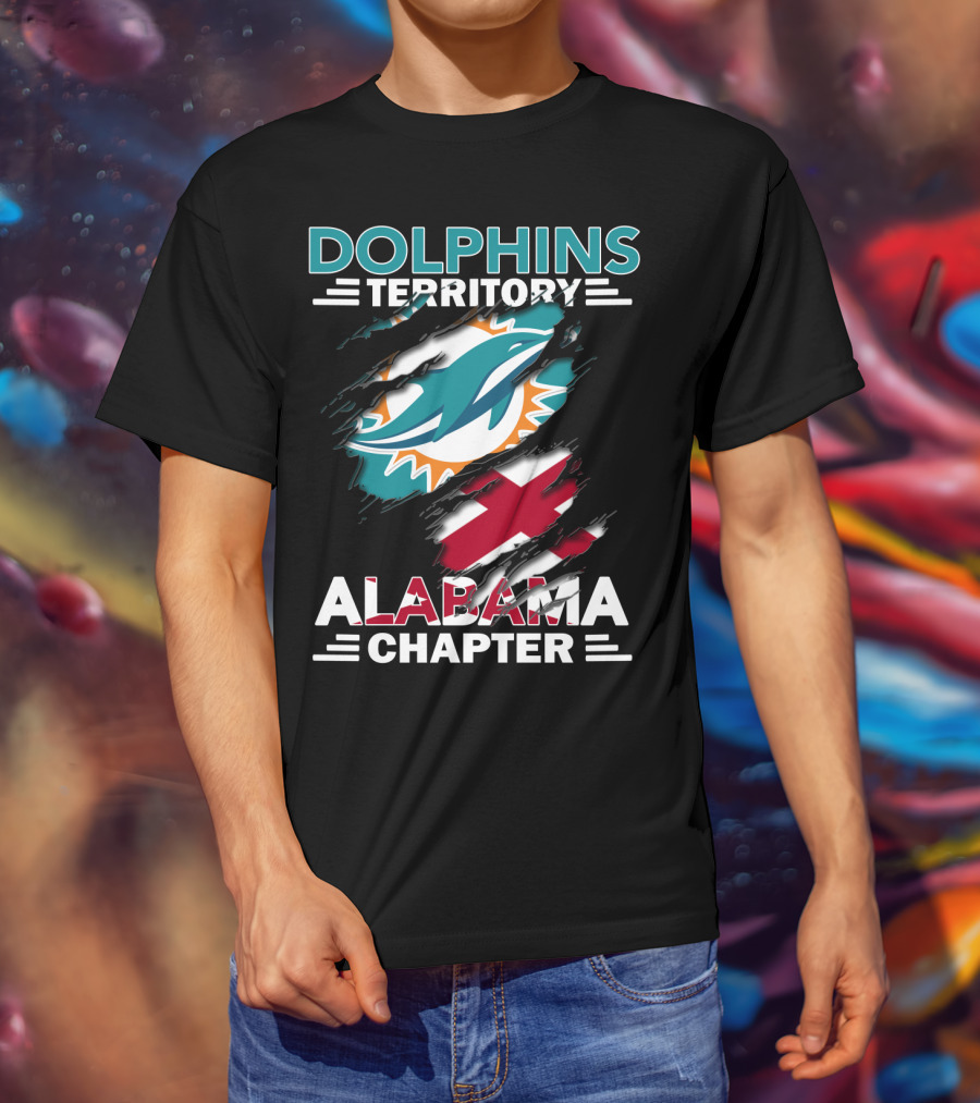 Dolphins Territory Alabama Chapter Miami Dolphins Fan Logo And Alabama State Flag T-Shirt