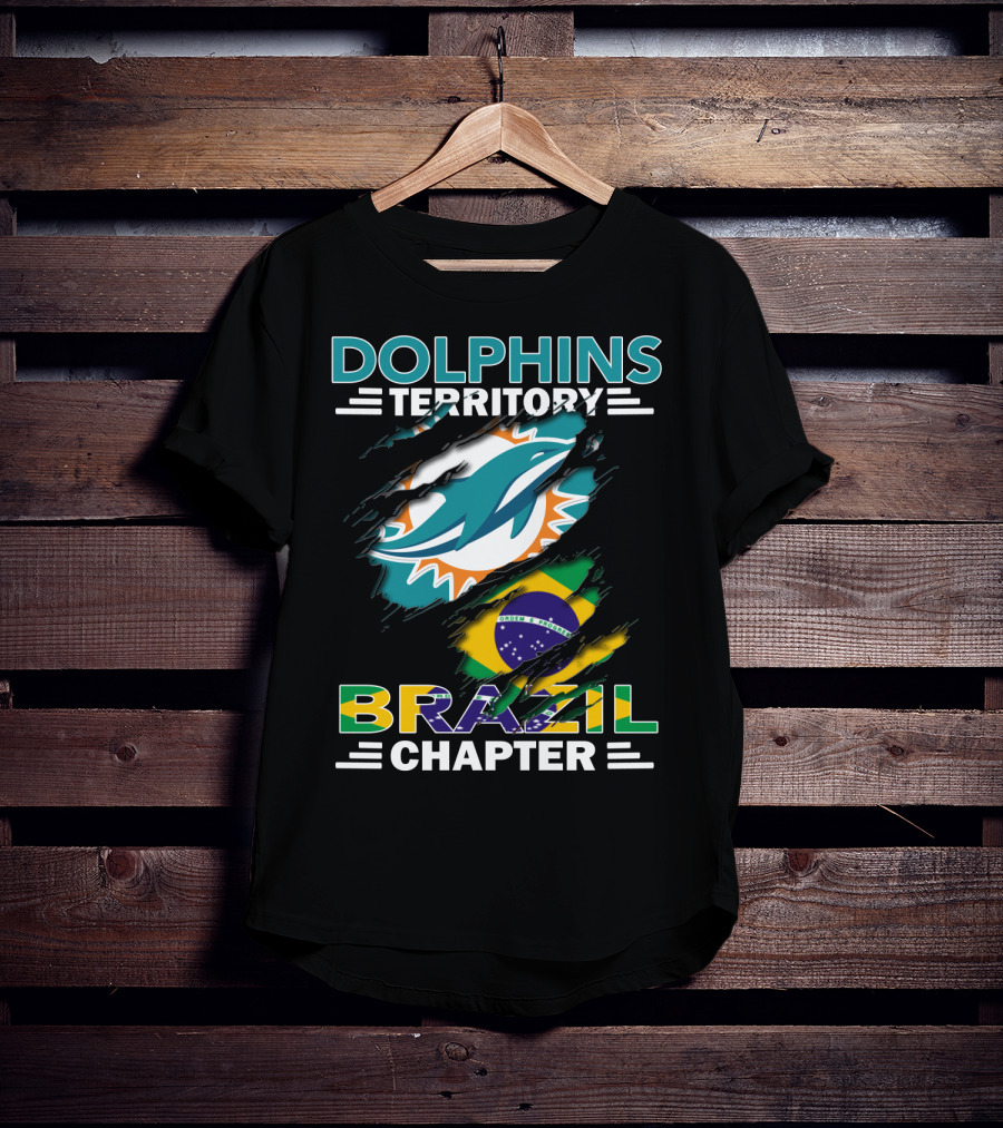 Dolphins Territory Brazil Chapter Miami Dolphins Logo And Brazilian Flag T-Shirt