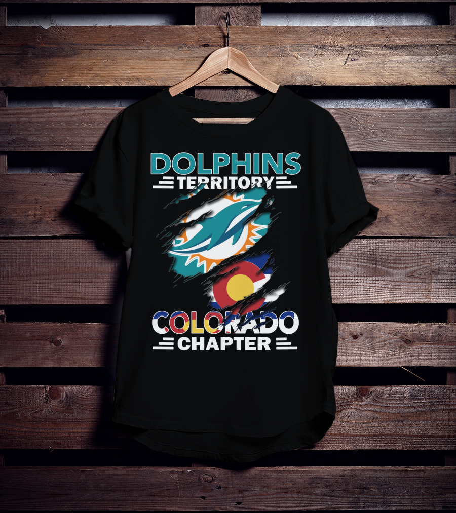 Dolphins Territory Colorado Chapter Miami Dolphins Logo And Colorado Flag T-Shirt