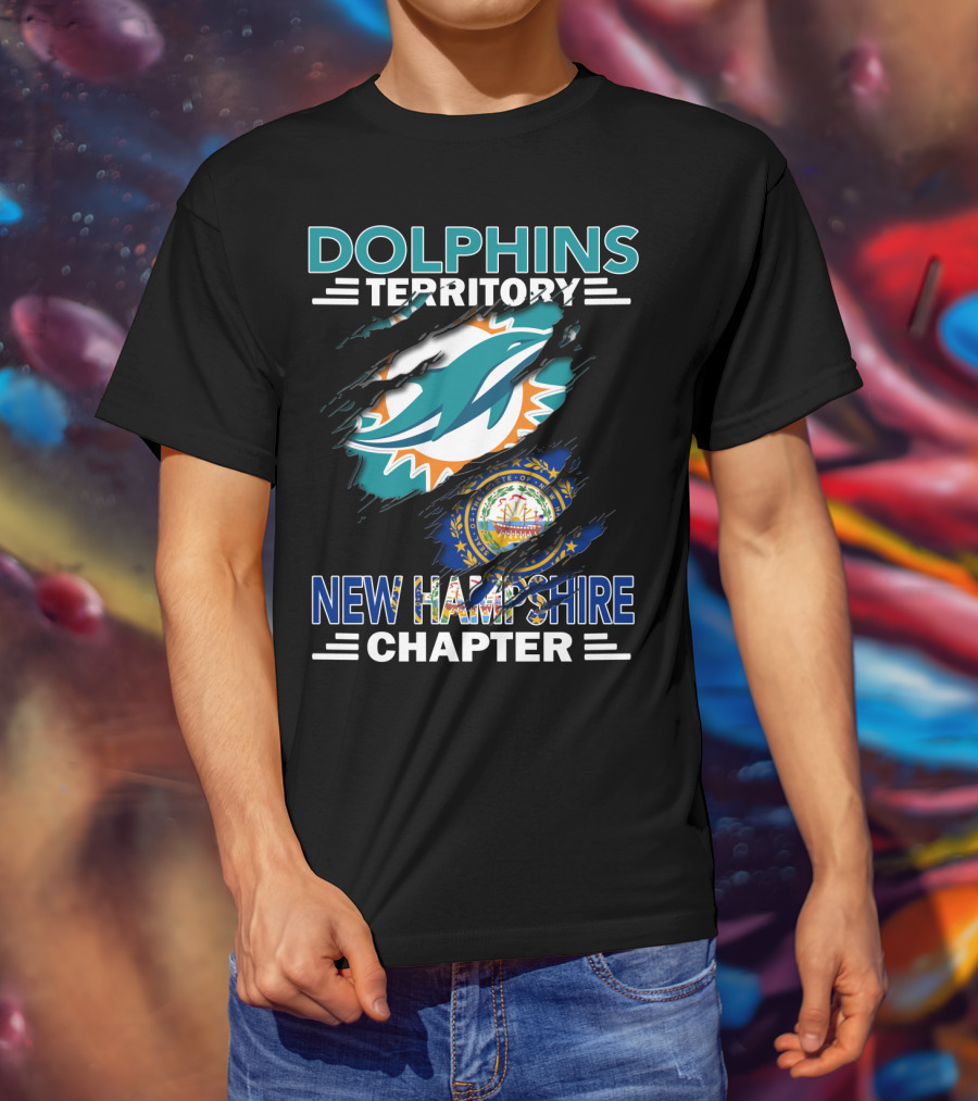 Dolphins Territory New Hampshire Chapter Miami Dolphins Logo New Hampshire Seal T-Shirt