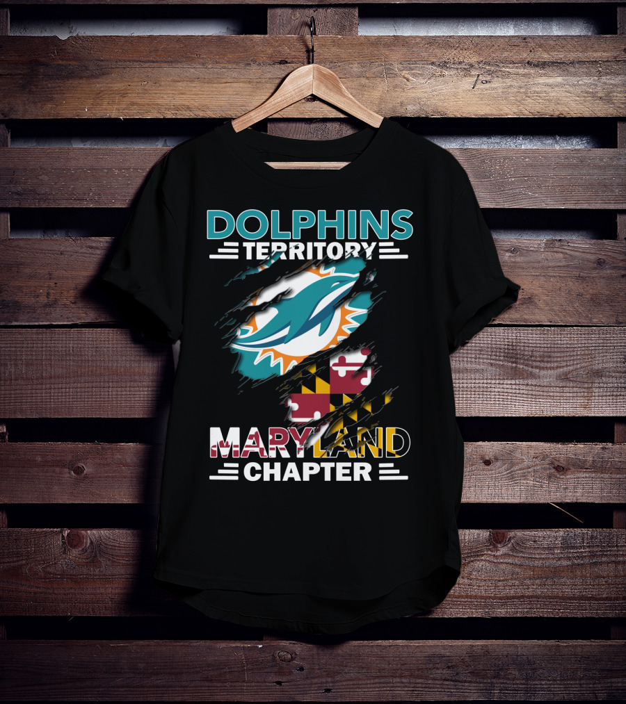 Dolphins Territory Maryland Chapter Miami Dolphins Logo With Maryland Flag T-Shirt