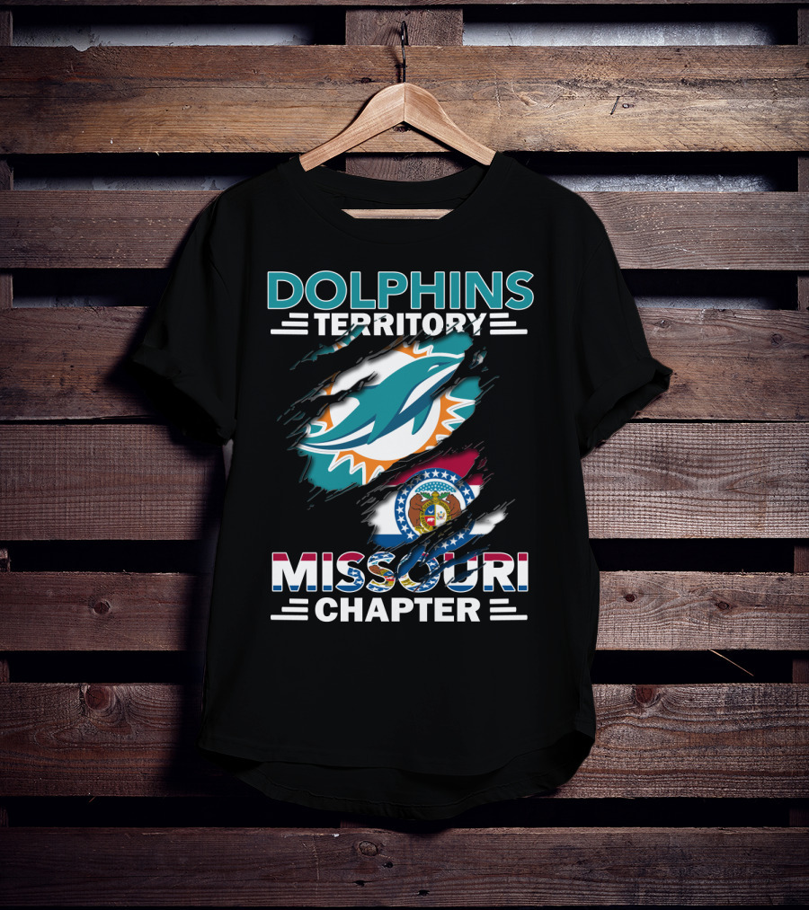 Dolphins Territory Missouri Chapter Miami Dolphins And Missouri Flag T-Shirt