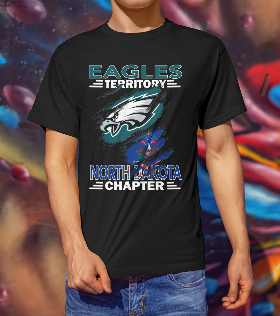 Eagles Territory North Dakota Chapter Fan Logo With State Flag Element T-Shirt