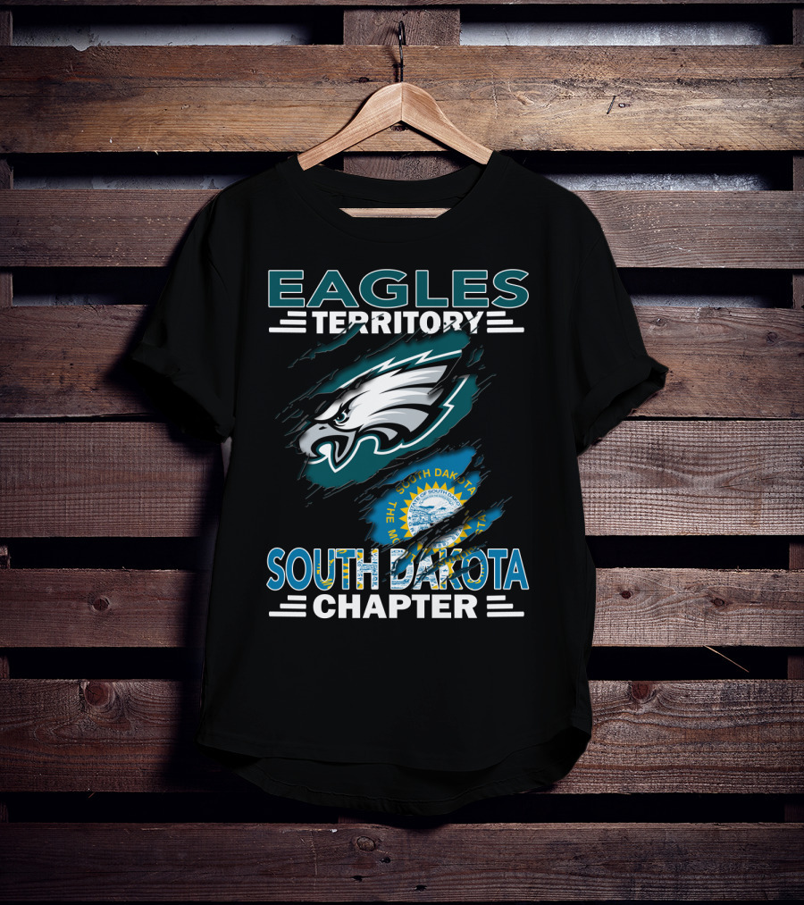 Eagles Territory South Dakota Chapter Emblem With State Flag And Aggressive Eagle T-Shirt