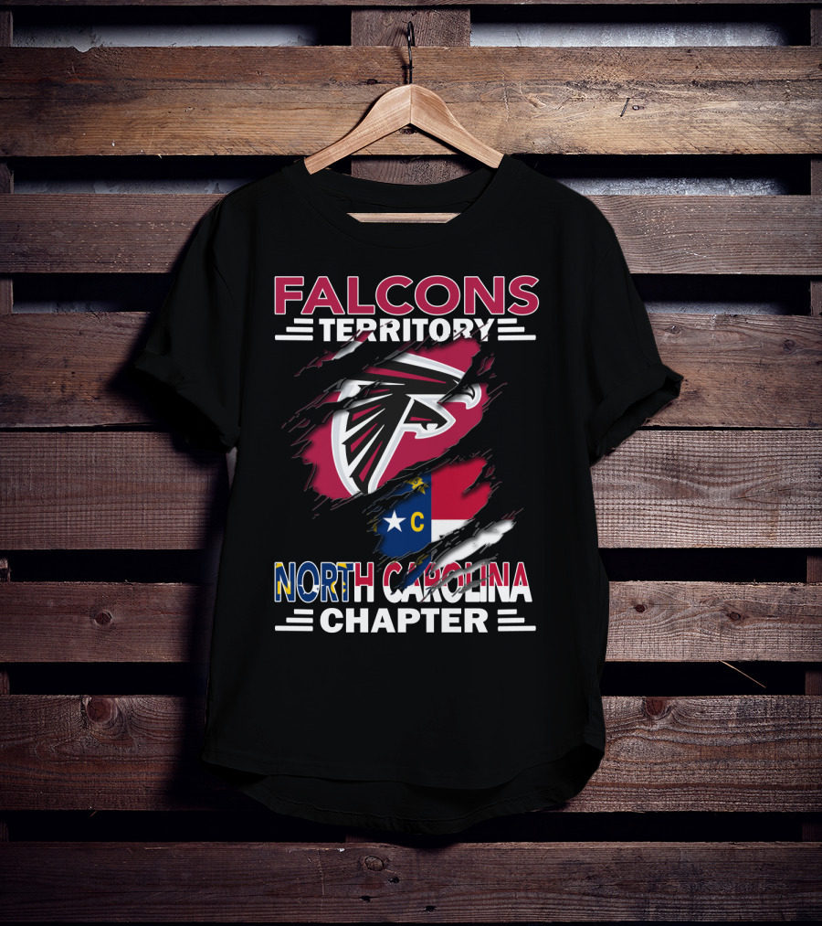 Falcons Territory North Carolina Chapter Logo With State Flag And Team Emblem T-Shirt