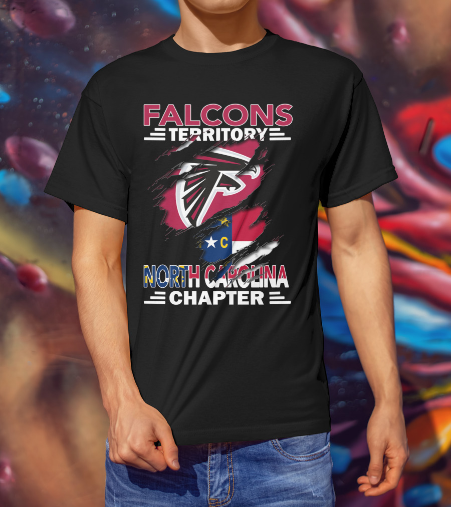 Falcons Territory North Carolina Chapter Logo With State Flag And Team Emblem T-Shirt