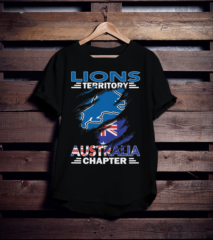 Lions Territory Australia Chapter Blue Lion And Flag T-Shirt