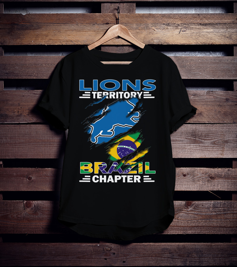 Lions Territory Brazil Chapter Flag And Blue Lion T-Shirt