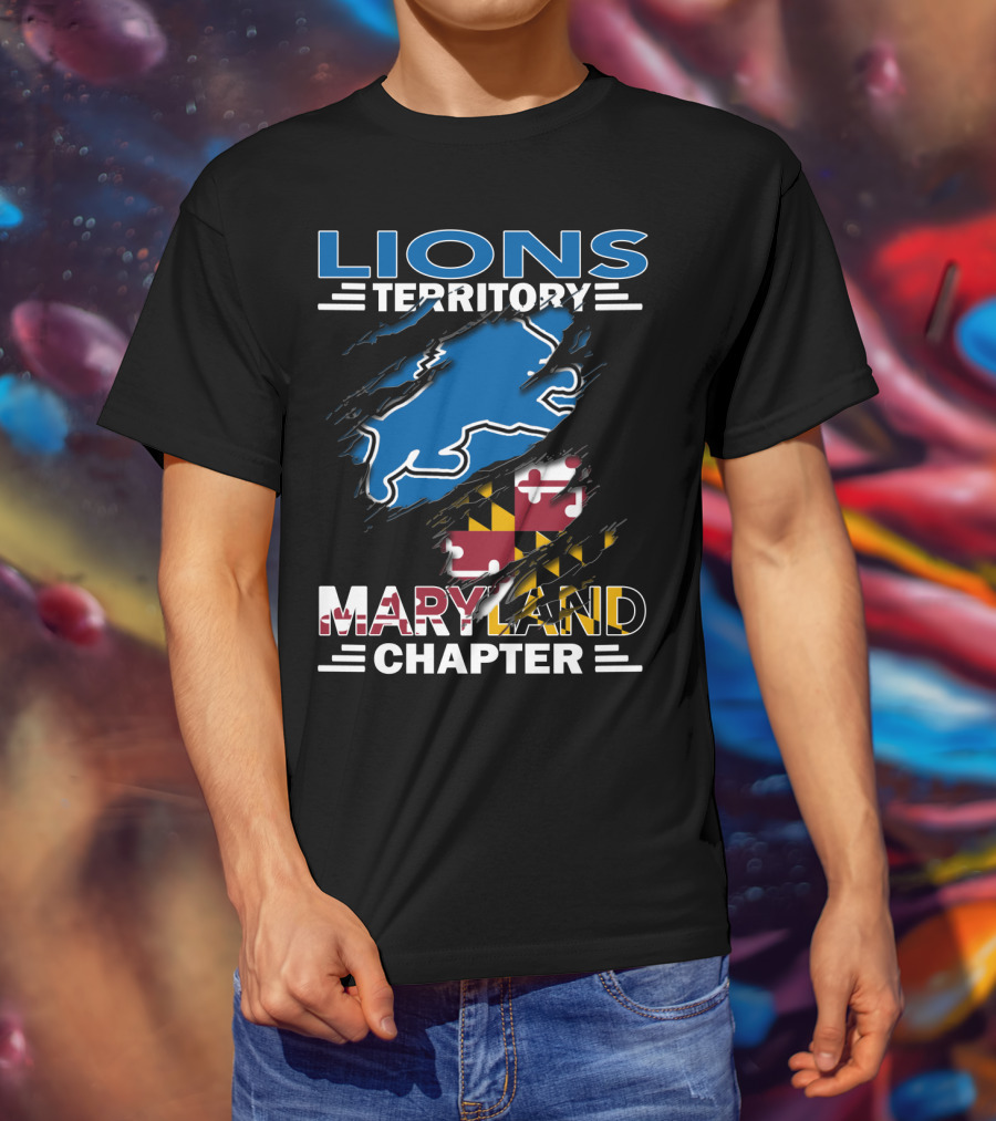 Lions Territory Maryland Chapter Blue Outline With Maryland Flag Elements T-Shirt
