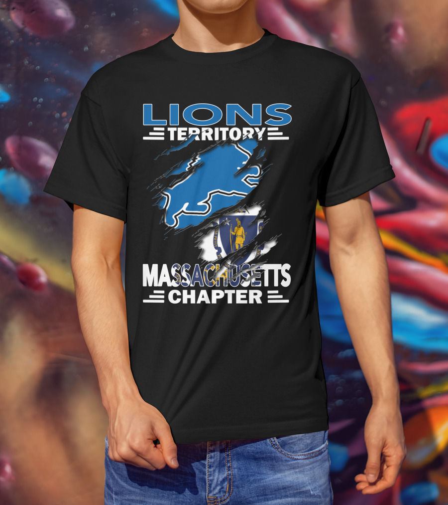 Lions Territory Massachusetts Chapter Blue Lion And State Emblem T-Shirt