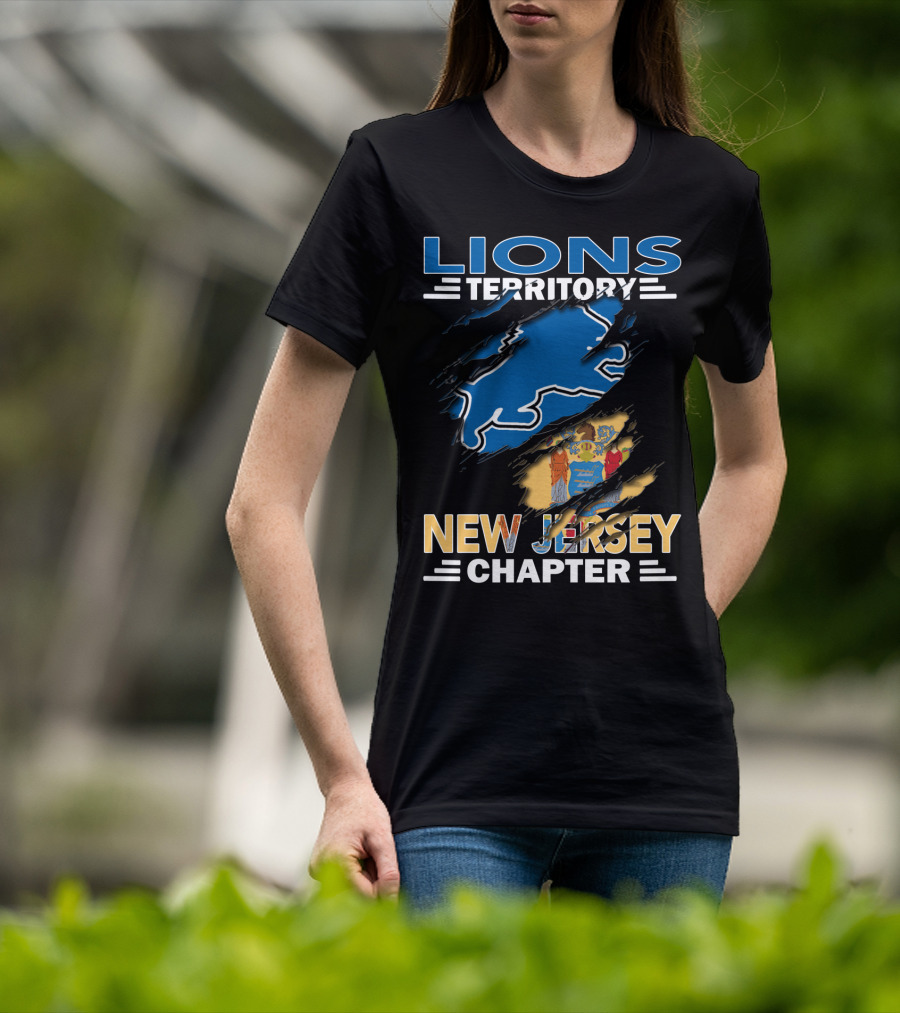 Lions Territory New Jersey Chapter Blue Silhouette And State Flag Elements T-Shirt