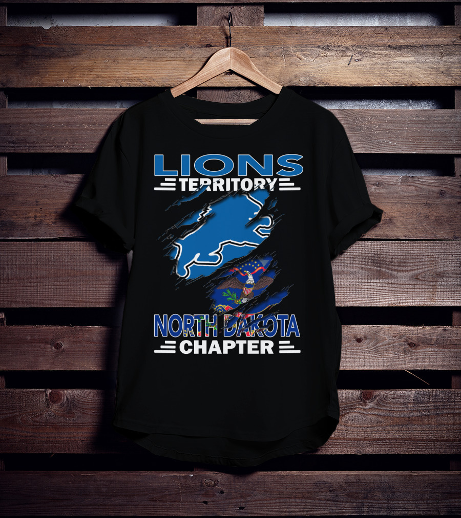 Lions Territory North Dakota Chapter Blue State Outline Flag Elements T-Shirt