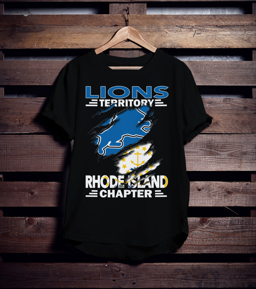 Lions Territory Rhode Island Chapter Blue Lion With Anchor Flag T-Shirt