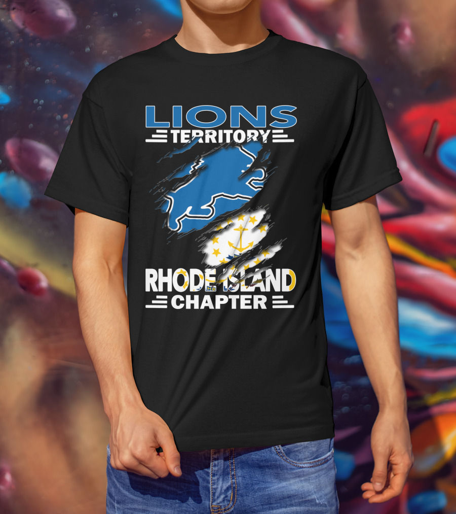 Lions Territory Rhode Island Chapter Blue Lion With Anchor Flag T-Shirt
