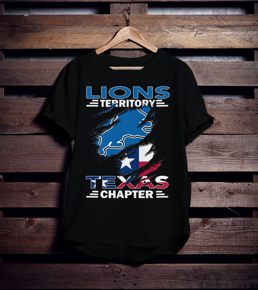 Lions Territory Texas Chapter Blue Lion Outline Texas Flag T-Shirt
