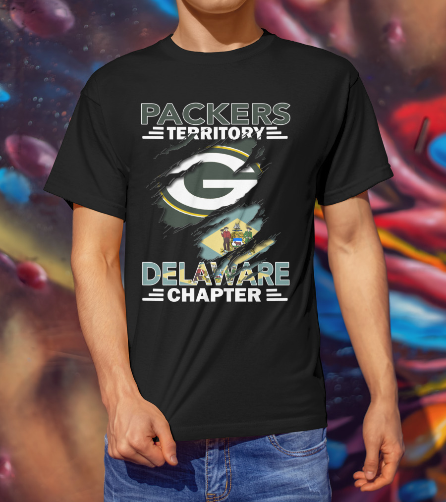 Packers Territory Delaware Chapter Green Bay Football Team Delaware Flag T-Shirt