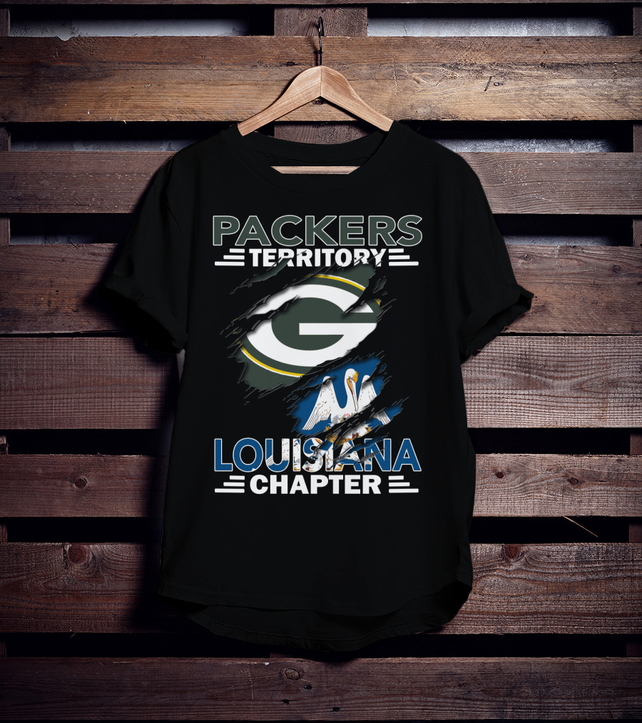 Packers Territory Louisiana Chapter With Iconic Green Bay Logo And Louisiana Pelican T-Shirt