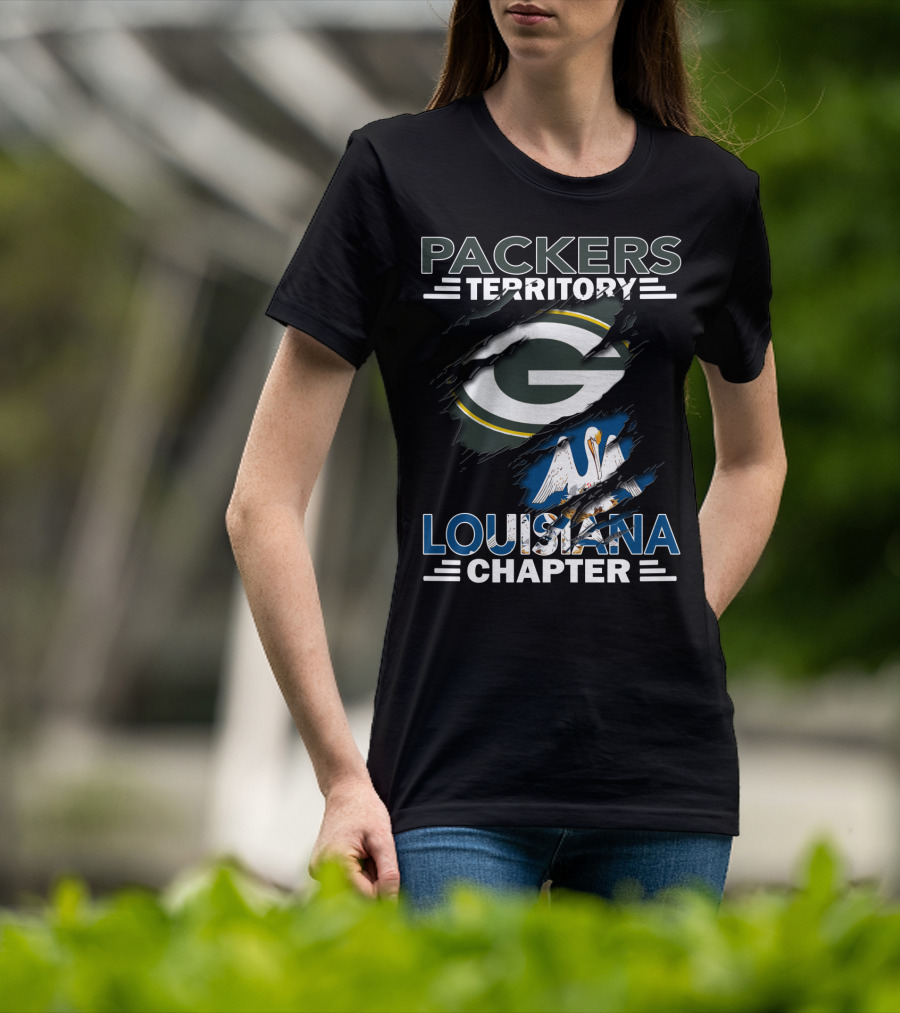Packers Territory Louisiana Chapter With Iconic Green Bay Logo And Louisiana Pelican T-Shirt