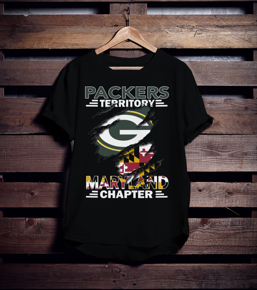 Packers Territory Maryland Chapter Green Bay Logo Maryland Flag T-Shirt