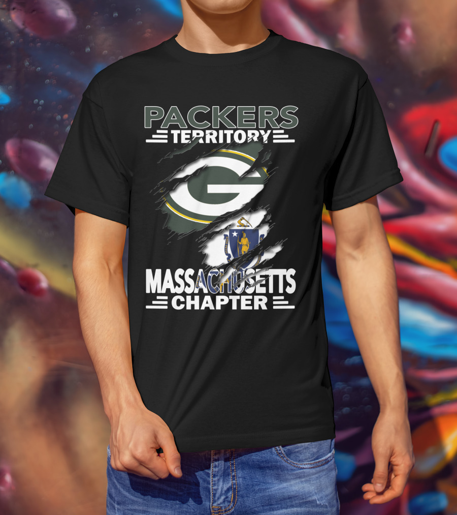 Packers Territory Massachusetts Chapter Green Bay Logo And Massachusetts Flag T-Shirt