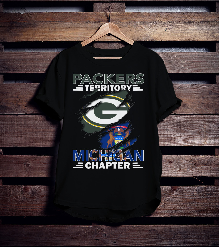 Packers Territory Michigan Chapter Green Bay Logo And Michigan State Flag T-Shirt