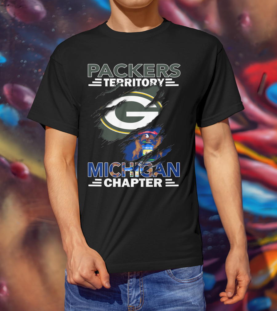 Packers Territory Michigan Chapter Green Bay Logo And Michigan State Flag T-Shirt