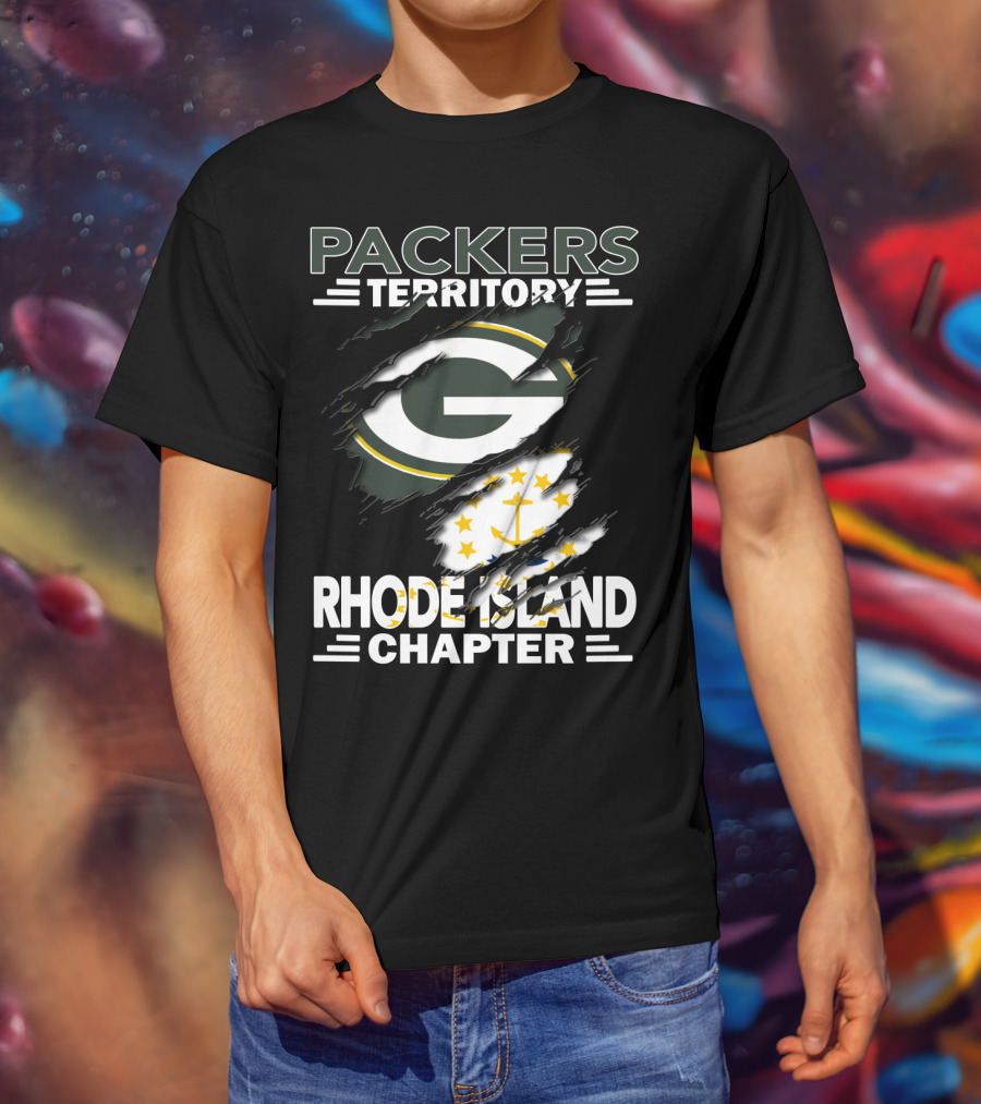 Packers Territory Rhode Island Chapter Green Bay Logo With Flag Elements T-Shirt