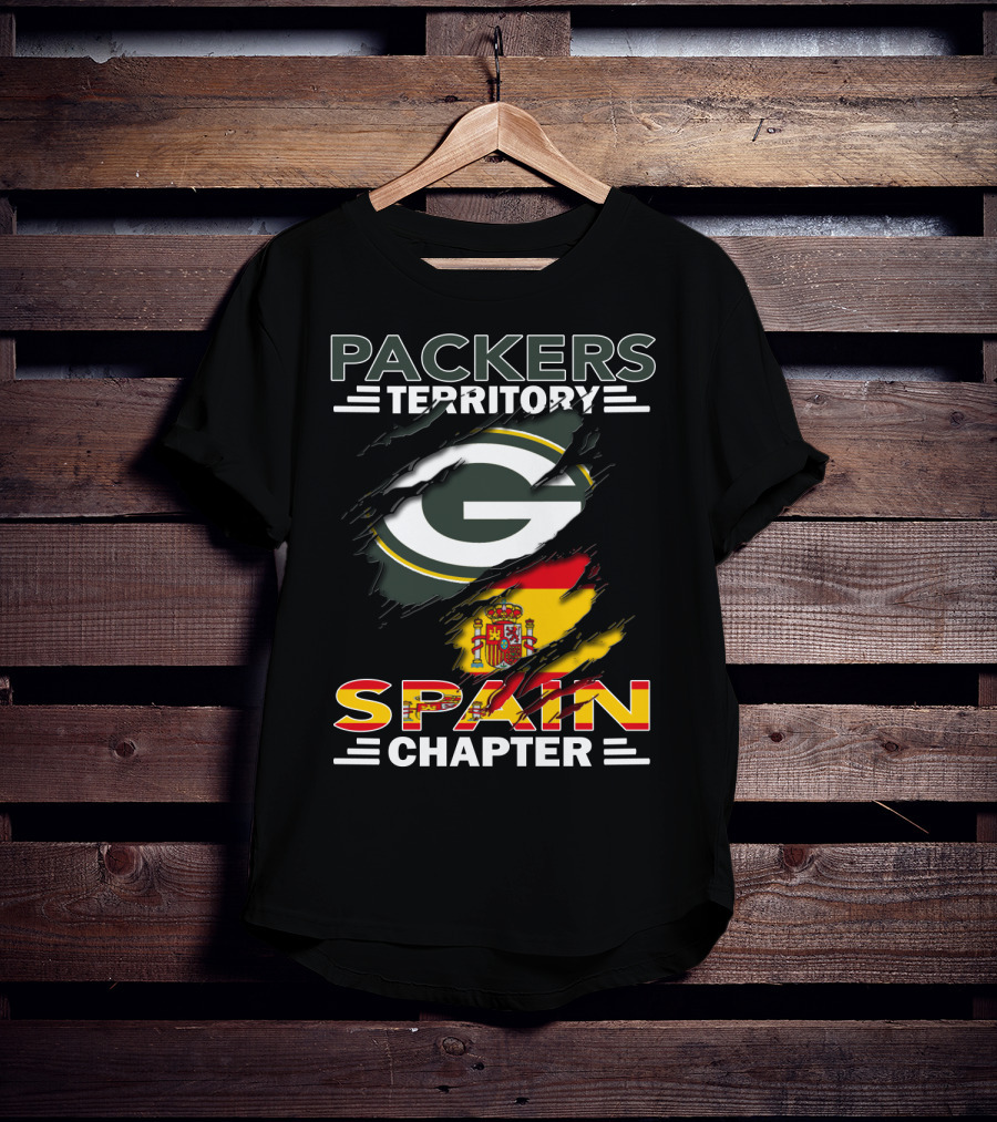 Packers Territory Spain Chapter Green Bay Logo With Spanish Flag T-Shirt