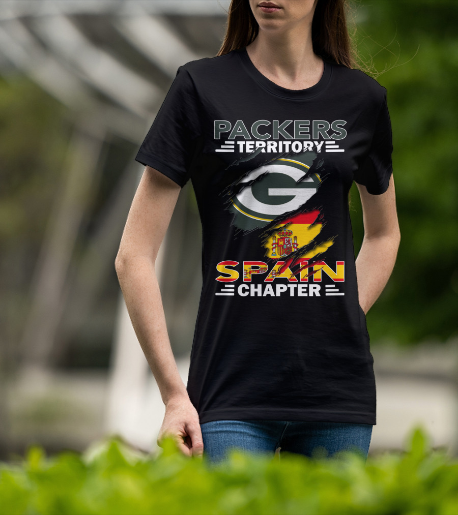 Packers Territory Spain Chapter Green Bay Logo With Spanish Flag T-Shirt
