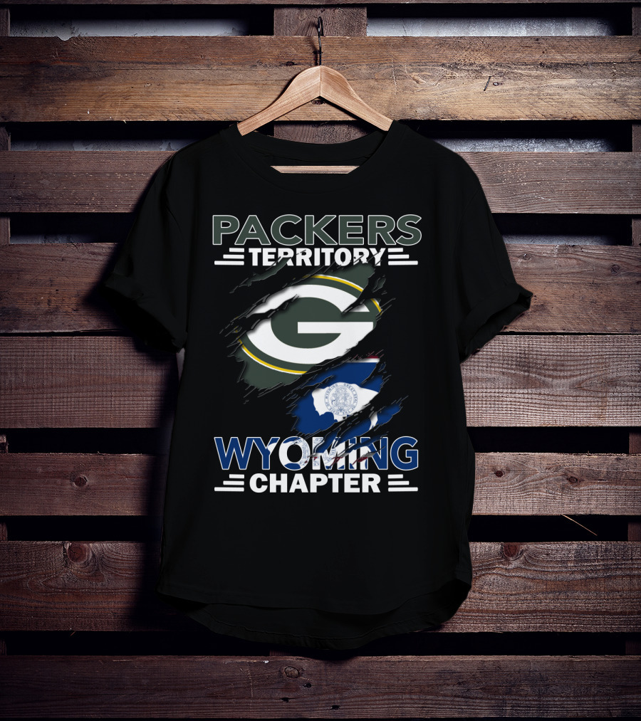 Packers Territory Wyoming Chapter Green Bay Logo With Wyoming Flag T-Shirt