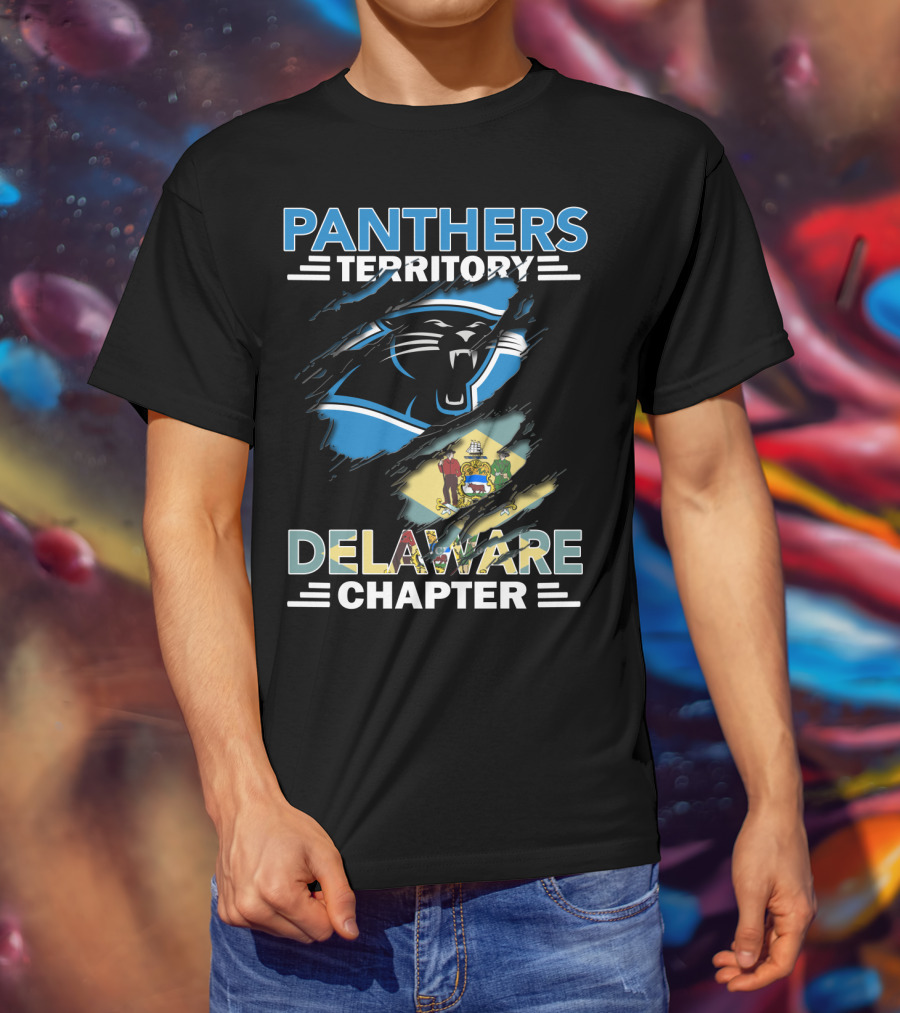 Panthers Territory Delaware Chapter With Carolina Panthers Logo And Delaware State Flag T-Shirt