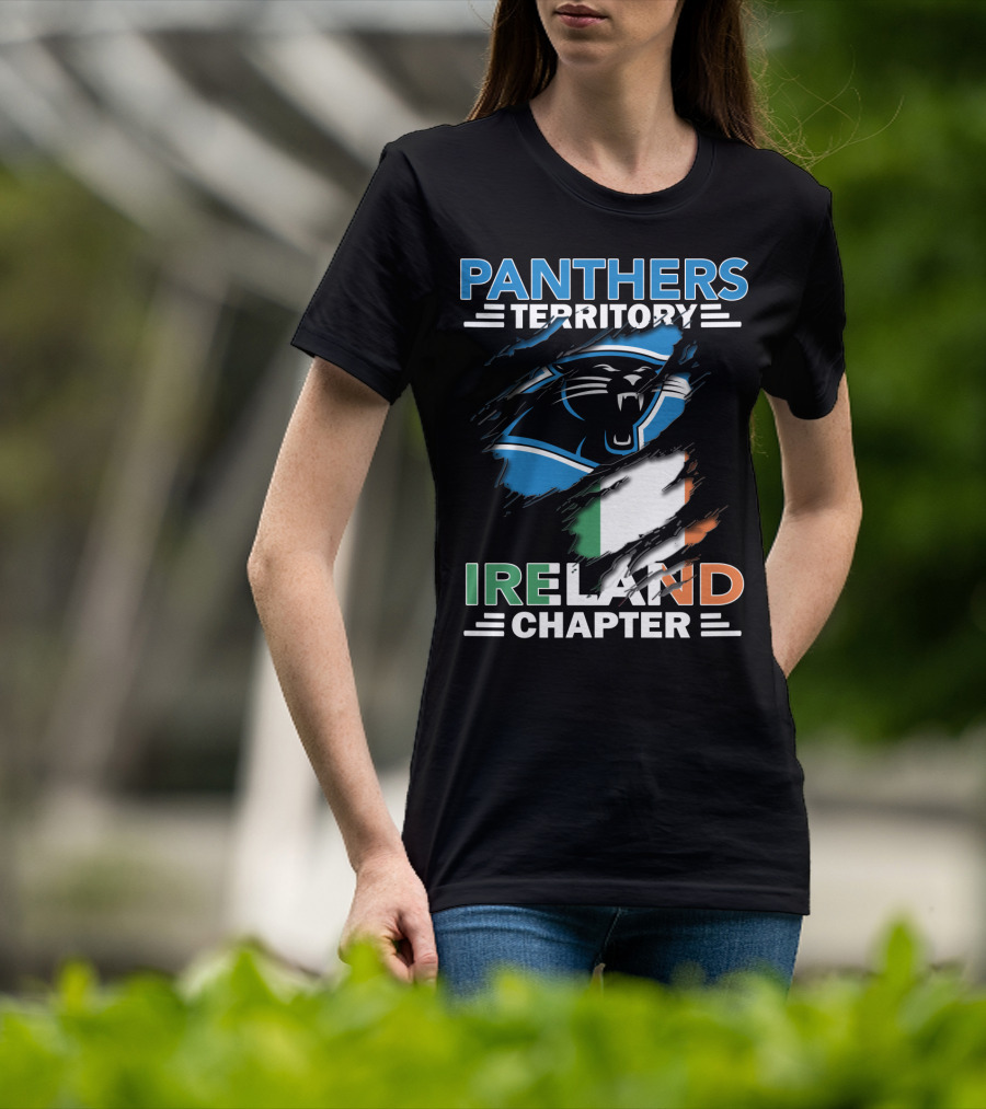 Panthers Territory Ireland Chapter Logo With Irish Flag And Panther Emblem T-Shirt