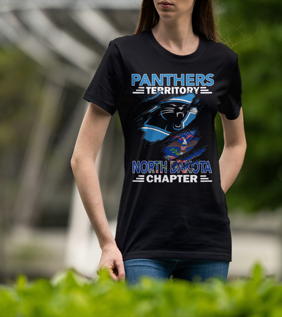 Panthers Territory North Dakota Chapter With Carolina Panthers Logo And North Dakota Flag T-Shirt