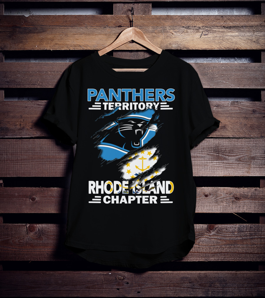 Panthers Territory Rhode Island Chapter Flag And Team Logo Fusion T-Shirt
