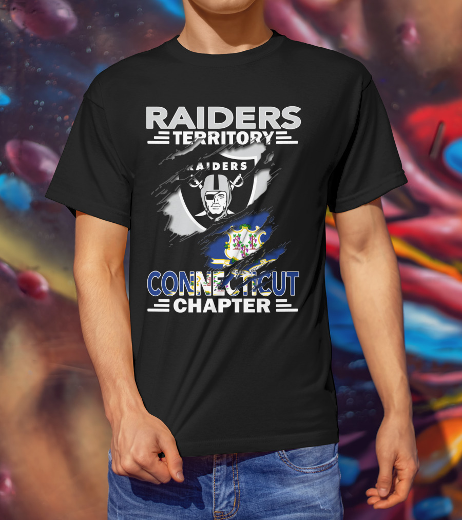 Raiders Territory Connecticut Chapter Shield And State Flag Fusion T-Shirt