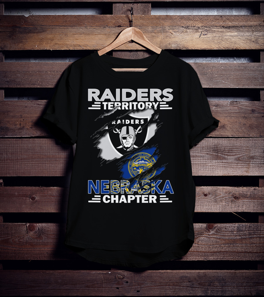 Raiders Territory Nebraska Chapter With Raiders Shield And Nebraska State Flag T-Shirt
