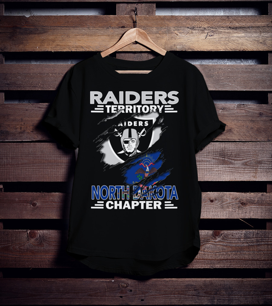 Raiders Territory North Dakota Chapter NFL Fan Club Emblem With State Flag T-Shirt
